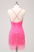 Load image into Gallery viewer, Sparkly Golden Spaghetti Straps Short Homecoming Dress with Fringen