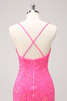 Load image into Gallery viewer, Sparkly Golden Spaghetti Straps Short Homecoming Dress with Fringen