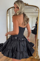 Load image into Gallery viewer, A-Line Black Strapless Beaded Homecoming Dress with Ruffles