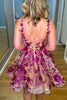 Load image into Gallery viewer, Sparkly A-Line Fuchsia Floral Corset Homecoming Dress with Sequins