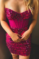 Load image into Gallery viewer, Sparkly Fuchsia Sweetheart Bodycon Homecoming Dress with Sequins