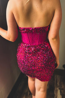 Sparkly Fuchsia Sweetheart Bodycon Homecoming Dress with Sequins