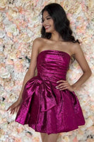 Load image into Gallery viewer, Blue A-Line Strapless Corset Short Homecoming Dress with Bow