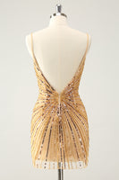 Load image into Gallery viewer, Bodycon Golden Spaghetti Straps Homecoming Dress with Sequins