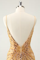 Load image into Gallery viewer, Bodycon Golden Spaghetti Straps Homecoming Dress with Sequins