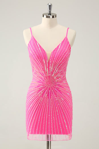 Bodycon Golden Spaghetti Straps Homecoming Dress with Sequins