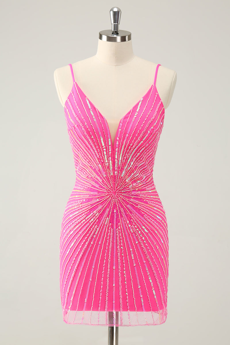 Load image into Gallery viewer, Bodycon Golden Spaghetti Straps Homecoming Dress with Sequins
