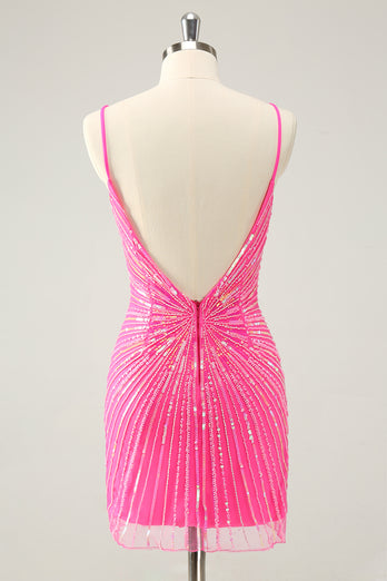 Bodycon Golden Spaghetti Straps Homecoming Dress with Sequins