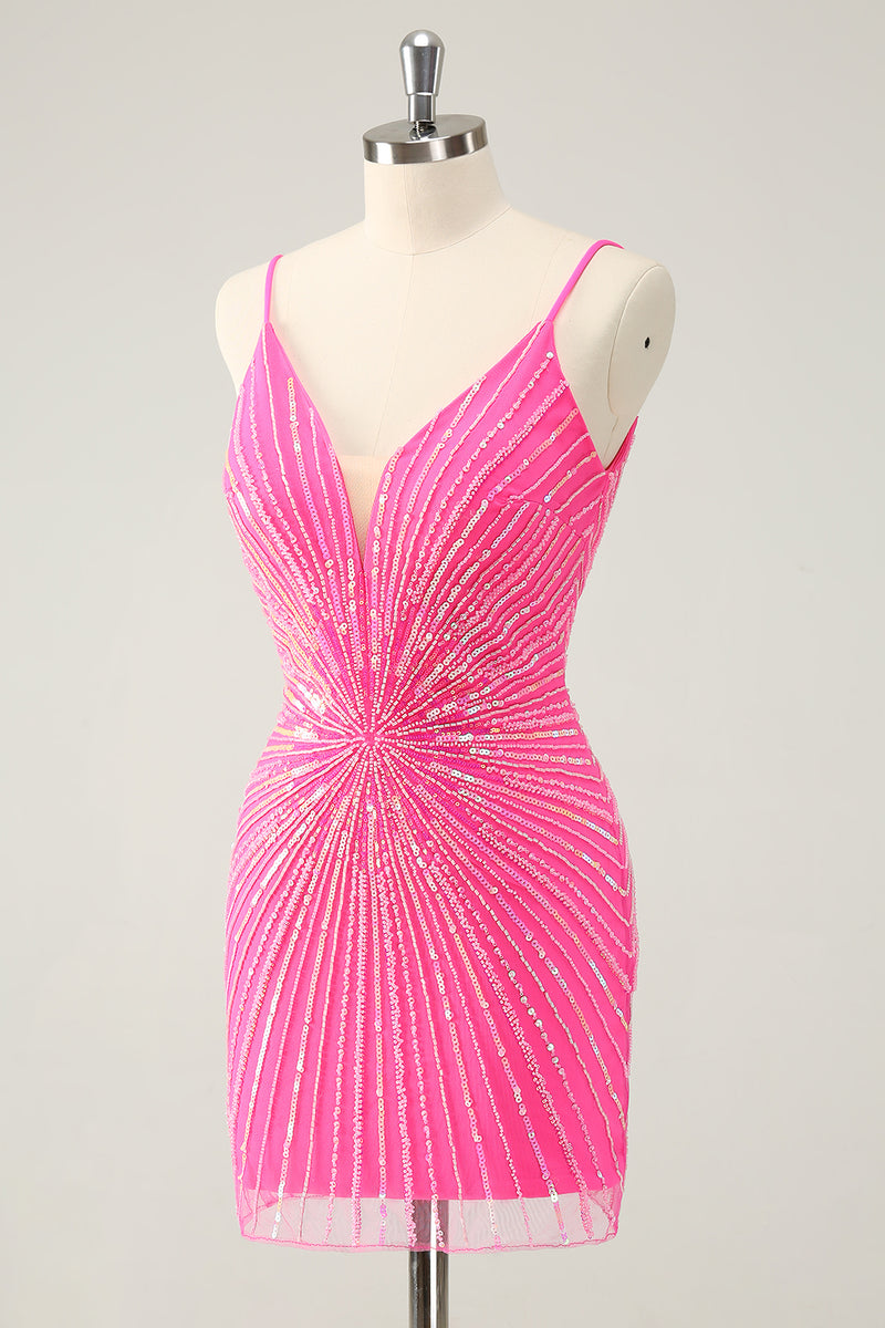 Load image into Gallery viewer, Bodycon Golden Spaghetti Straps Homecoming Dress with Sequins