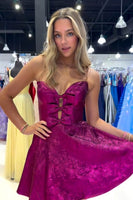 Load image into Gallery viewer, A-Line Fuchsia Strapless Tight Homecoming Dress with Bow