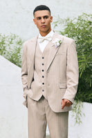 Load image into Gallery viewer, Ivory Peak Lapel Pinstripe Single Breasted 3 Piece Prom Suits