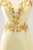 Load image into Gallery viewer, Sparkly Yellow Spaghetti Straps Tight Homecoming Dress with Sequins