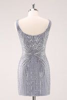 Load image into Gallery viewer, Sparkly Grey Square Neck Tight Short Homecoming Dress with Sequins
