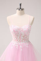 Load image into Gallery viewer, A-Line Pink Spaghetti Straps Short Homecoming Dress with Appliques