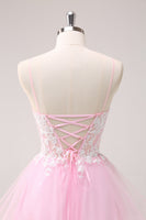 Load image into Gallery viewer, A-Line Pink Spaghetti Straps Short Homecoming Dress with Appliques