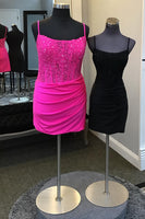 Load image into Gallery viewer, Sparkly Black Spaghetti Straps Tight Corset Short Homecoming Dress