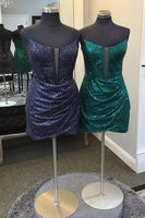 Load image into Gallery viewer, Sparkly Dark Green Bateau Neck Corset Short Homecoming Dress