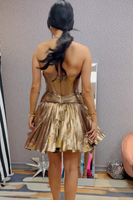 Load image into Gallery viewer, A-Line Golden Strapless Metallic Corset Short Homecoming Dress