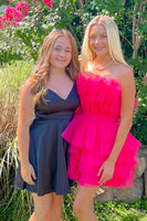 Load image into Gallery viewer, A-LIne Strapless Fuchsia Tulle Short Homecoming Dress