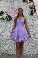 Load image into Gallery viewer, Sparkly A Line Light Blue Spaghetti Straps Homecoming Dress with Appliques