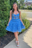 Load image into Gallery viewer, Blue A Line Sweetheart Hollow Out Tulle Homecoming Dress with Ruffles