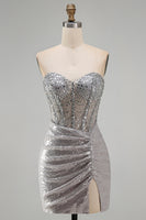 Load image into Gallery viewer, Sparkly Blush Bodycon Sequins Short Corset Homecoming Dress with Slit