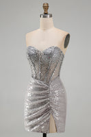 Load image into Gallery viewer, Sparkly Blush Bodycon Sequins Short Corset Homecoming Dress with Slit