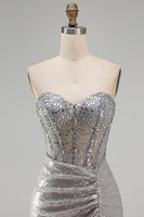 Load image into Gallery viewer, Sparkly Blush Bodycon Sequins Short Corset Homecoming Dress with Slit