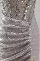Load image into Gallery viewer, Sparkly Blush Bodycon Sequins Short Corset Homecoming Dress with Slit