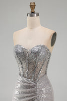 Load image into Gallery viewer, Sparkly Blush Bodycon Sequins Short Corset Homecoming Dress with Slit