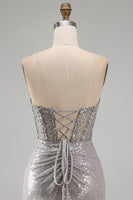 Load image into Gallery viewer, Sparkly Blush Bodycon Sequins Short Corset Homecoming Dress with Slit