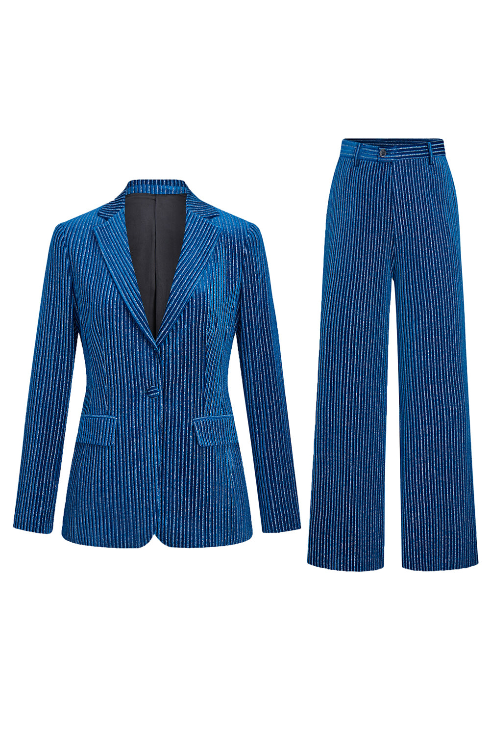 2 Piece Ink Blue Stripe Notched Lapel Long Sleeves Women Prom Suits