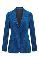 Load image into Gallery viewer, 2 Piece Ink Blue Stripe Notched Lapel Long Sleeves Women Prom Suits