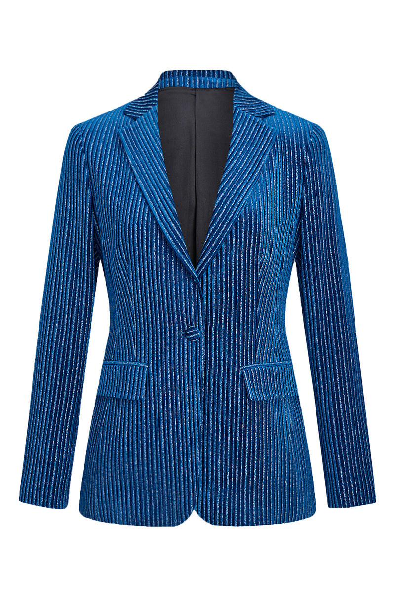 Load image into Gallery viewer, 2 Piece Ink Blue Stripe Notched Lapel Long Sleeves Women Prom Suits