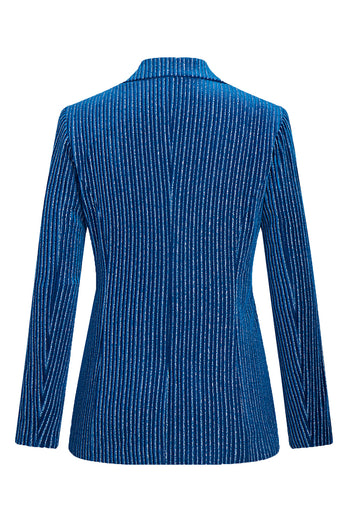 2 Piece Ink Blue Stripe Notched Lapel Long Sleeves Women Prom Suits