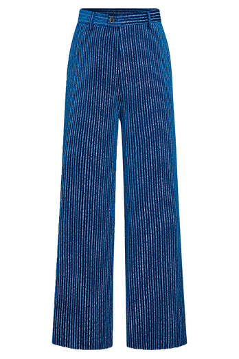 2 Piece Ink Blue Stripe Notched Lapel Long Sleeves Women Prom Suits