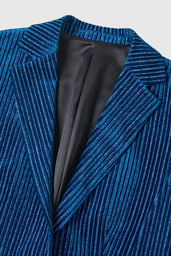 2 Piece Ink Blue Stripe Notched Lapel Long Sleeves Women Prom Suits