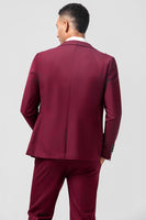 Load image into Gallery viewer, Burgundy Peak Lapel One Button Jacquard 3 Piece Prom Suits