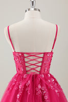 Load image into Gallery viewer, Fuchsia Spaghetti Straps A-Line Sequined Homecoming Dress with Appliques