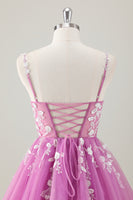 Load image into Gallery viewer, Sparkly Purple Spaghetti Straps A-Line Homecoming Dress with Appliques