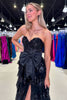 Load image into Gallery viewer, Black Strapless Appliqued Ruffled A-Line Prom Dress with Bow