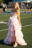 Load image into Gallery viewer, Black Strapless Appliqued Ruffled A-Line Prom Dress with Bow