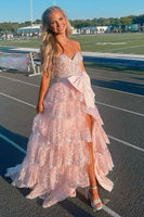 Load image into Gallery viewer, Black Strapless Appliqued Ruffled A-Line Prom Dress with Bow