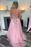 Load image into Gallery viewer, Pink One Shoulder A-Line Corset Long Prom Dress with Sequins