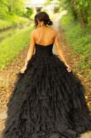Load image into Gallery viewer, Black Strapless Tulle A-Line Long Prom Dress with Slit