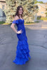 Load image into Gallery viewer, Black Corset Appliqued Lace Long Prom Dress with Slit