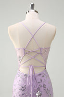 Load image into Gallery viewer, Sparkly Lilac Corset Beaded Prom Dress with Slit