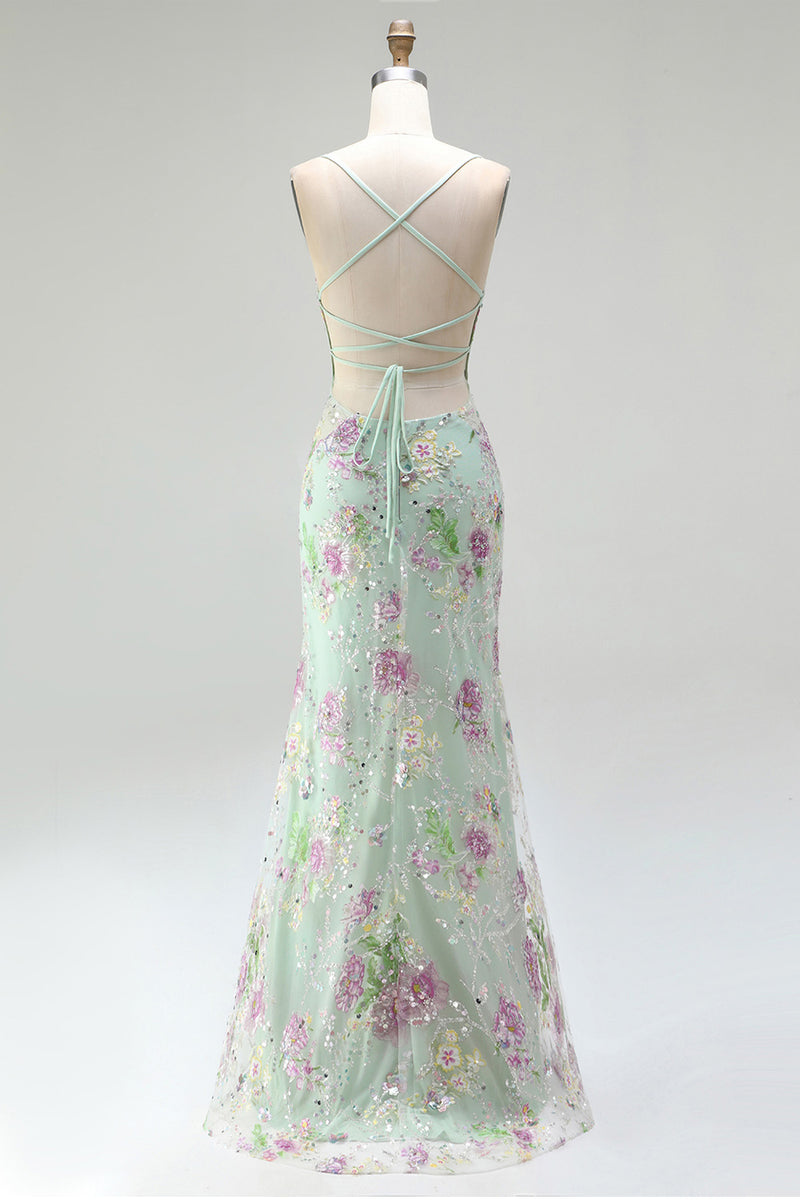 Load image into Gallery viewer, Sparkly Navy Embroidered Long Prom Dress with Lace Up