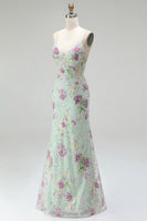 Load image into Gallery viewer, Sparkly Lilac Floral Mermaid Long Backless Prom Dress with Beading