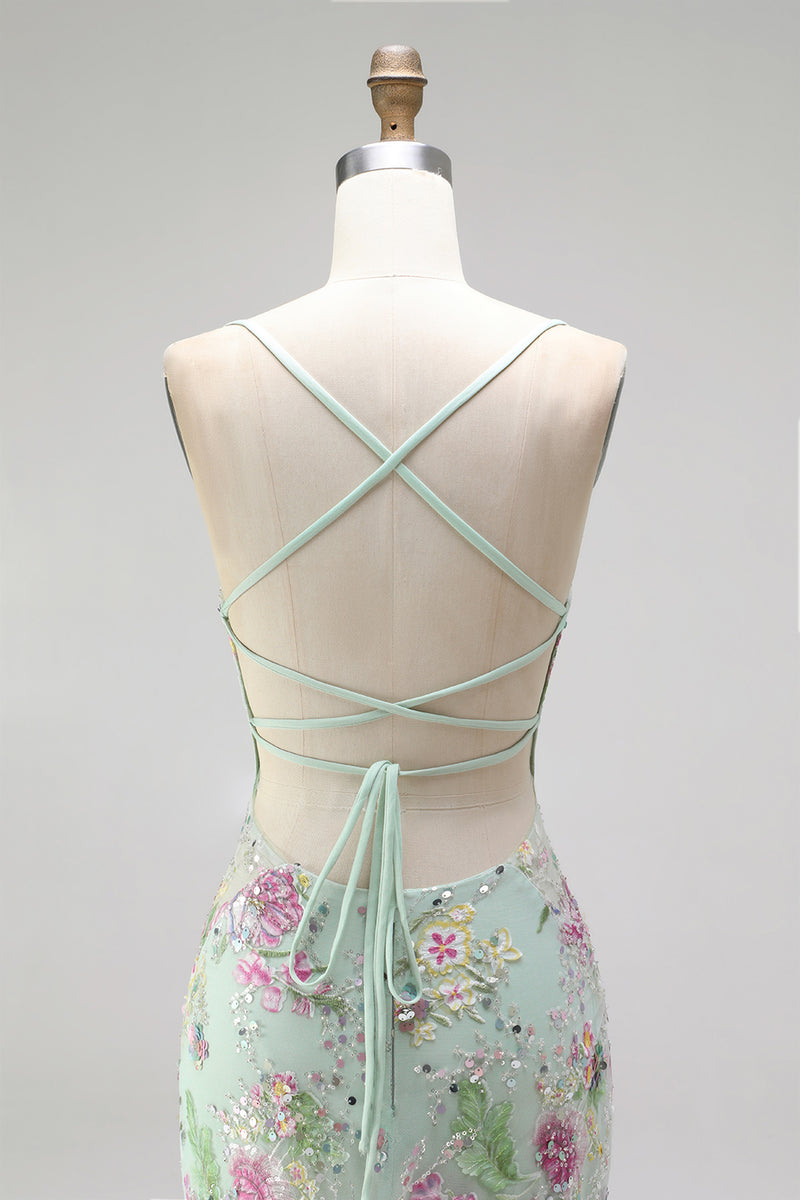 Load image into Gallery viewer, Sparkly Lilac Floral Mermaid Long Backless Prom Dress with Beading